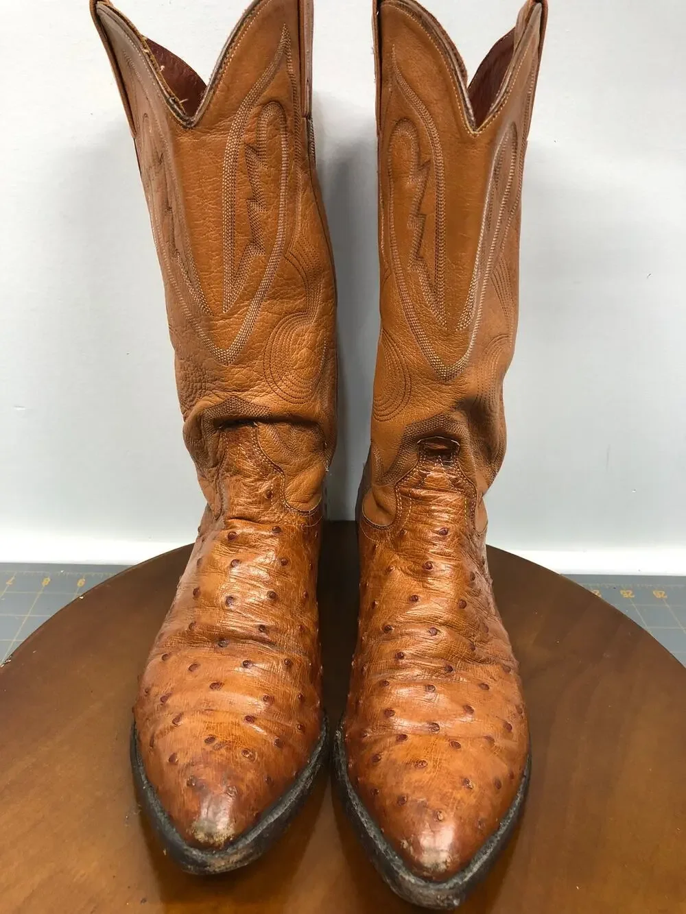 J. Chisholm Men's Full quill Ostrich Leather Western Cowboy Boots Size 9 D USA